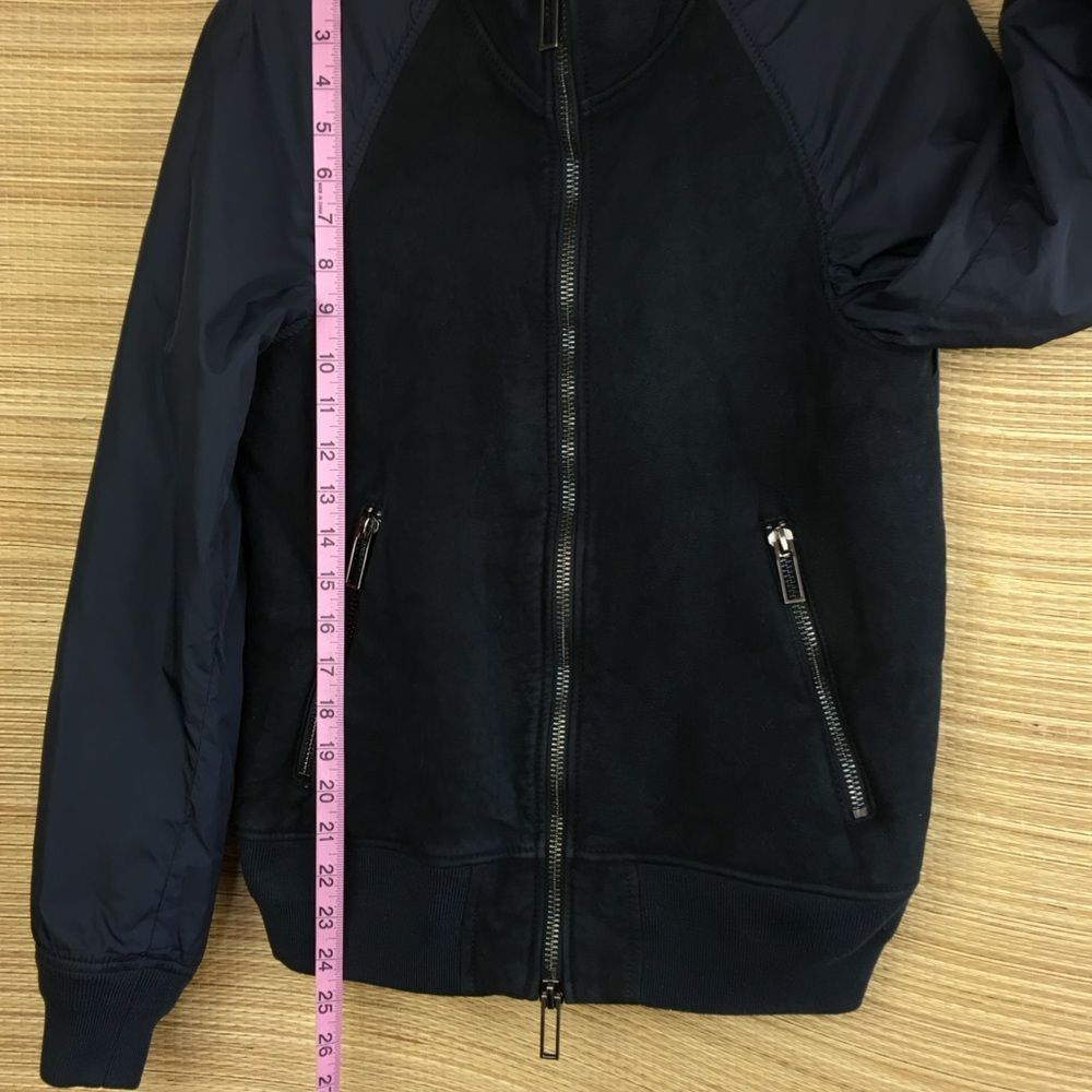 EMPORIO ARMANI Lamb Shearling Front Unisex Lightweight Bomber Jacket Navy Sz S - Picture 14 of 14